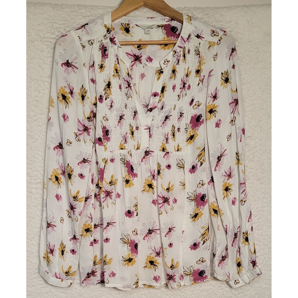 Lucky Brand Womens Blouse Size M Floral V-Neck Long Sleeve 100% Viscose 1490